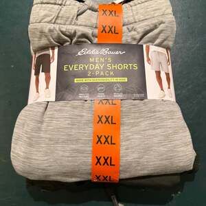 Eddie Bauer Men's Everyday Shorts 2-Pack Zipper Pockets XXL Gray and Black